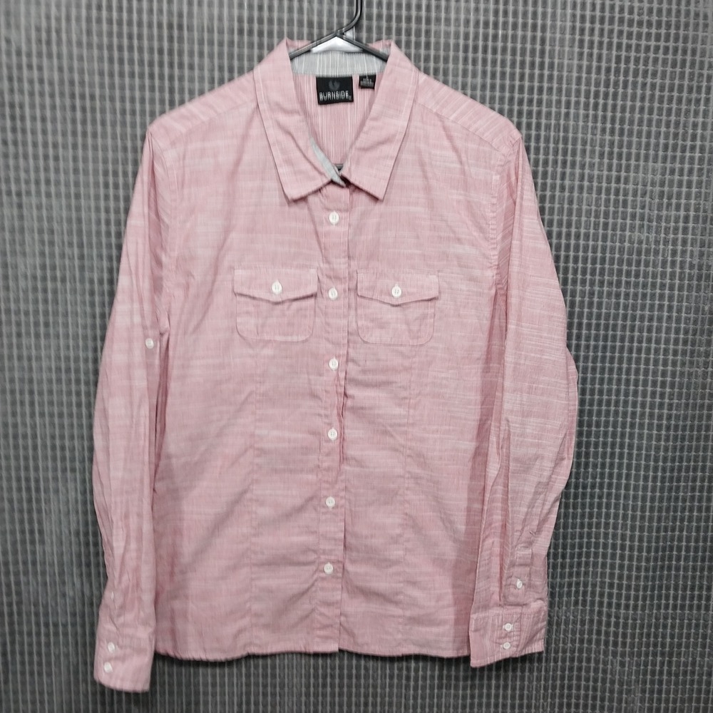 Burnside Womens Button Down Shirt Roll Tab Sleeve Large Pink Red